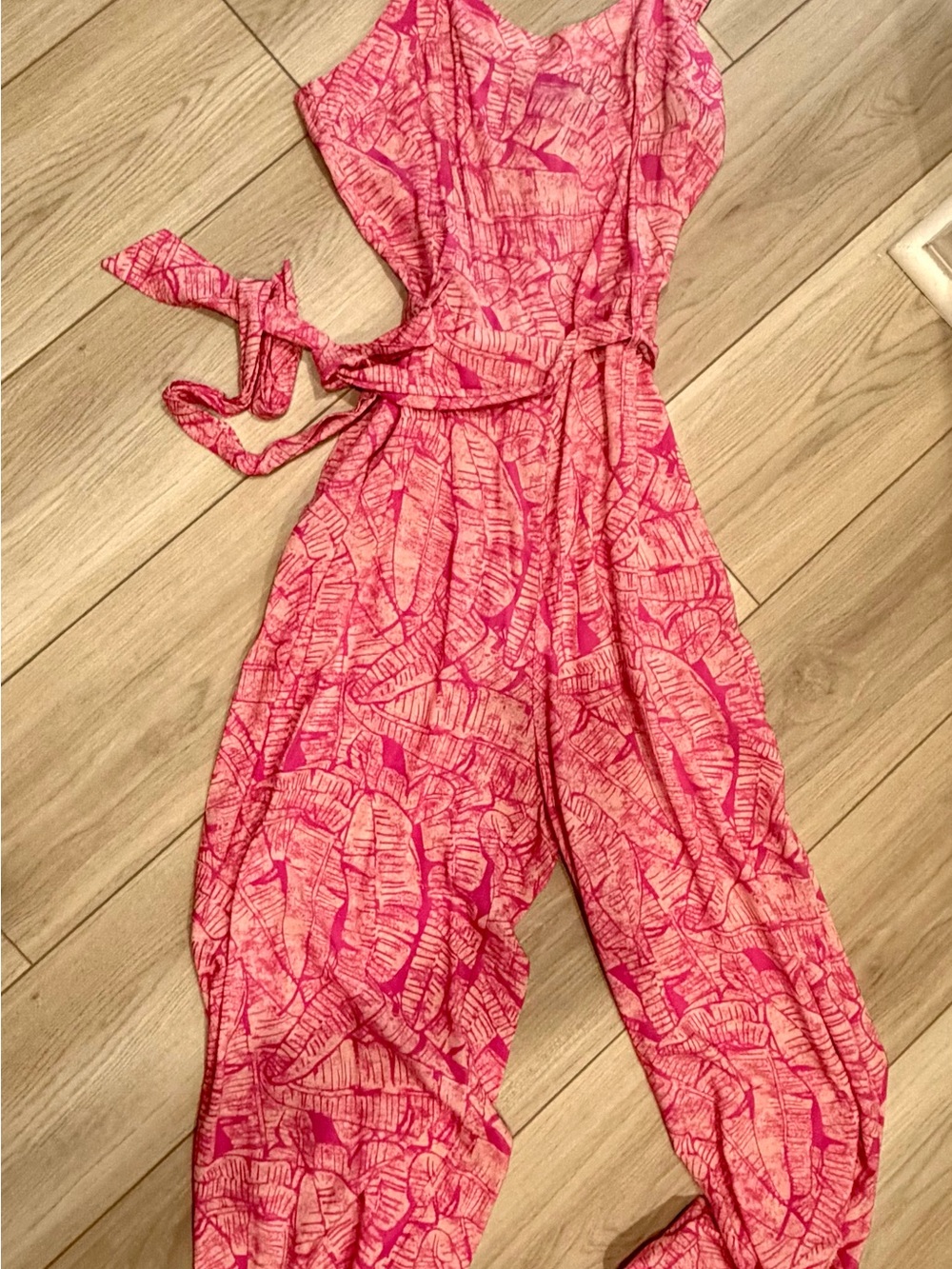Margaritaville Hot Pink Leaf-Print Jumpsuit